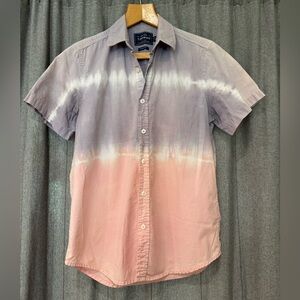 Topman Pink and Blue Tie Dye Color-block Button Down Shirt